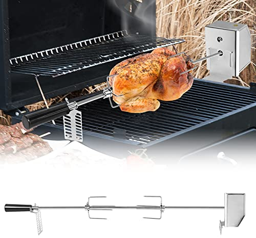 HENGMEI Set di spiedini per barbecue in acciaio inox, 107 cm, con motore, 4 aghi per carne, 220 V – 240 V, girarrosto elettrico, girarrosto