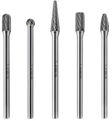 LU&MN Double Cut Tungsten Carbide Burr - Metal Carving, Polishing, Engraving, and Drilling - 7 Shank Length 1/4 Shank Diameter - 5pcs