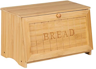 HOMEKOKO Vintage Large Wood Bread Box for Kitchen Counter, Retro Design Single Layer Bamboo Large Capacity Food Storage Bin (Natural Bamboo)