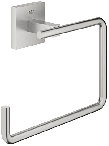 GROHE Start Cube Anneau Porte-Serviettes Mural pour Salle de Bain, Fixations Cachées, A Coller avec GROHE QuickGlue ou à Visser, Supersteel, 40975DC0