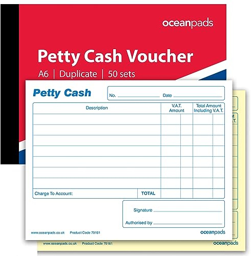 Ocean Pads Petty Cash kupongbok för småföretag, skola, välgörenhet, egenföretagare, A6 50 NCR duplicerat set (70161)