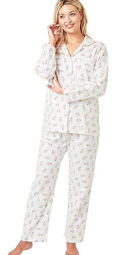 Indigo Sky dam Luella 100 % borstad bomull Wincyette pyjamas, Elfenben gepard, 46-48