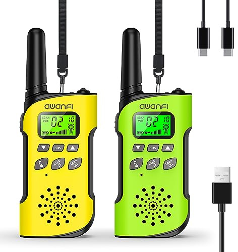 Walkie Talkies for Kids Adults Rechargeable 2 pack, Long Range 2 Way Radio | 8 Channels, Flashlight, VOX, USB-C Charging, for Outdoor Camping Hiking Cycling, Gift Toy for Girls and Boys