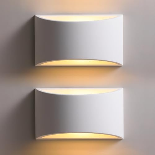 TLGREEN 2PCS Plaster Wall Light, LED Wall Sconce Lights, G9 Bulb Included | Up and Down Wall Lamp, Warm White Wash Lights Ambient Glow, Ideal for Living Room, Hallway, Stairs, Bedroom