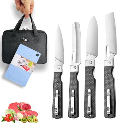 SENBON 440 Couteau de chef en acier inoxydable forgé japonais style camping lame aiguisée pliante couteau de voyage portable sac à fruits Olive couteau de poche ensemble de couteaux de cuisine