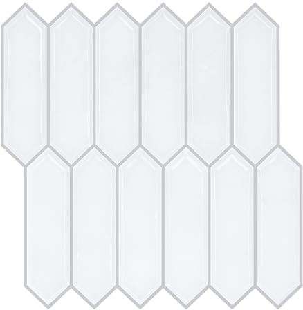 VEELIKE Fliesenaufkleber Long Hexagon Weiß Klebefliesen Küche Fliesenfolie Badezimmer Wandfliesen Selbstklebende Fliesen Weiß Fliesensticker Küchenrückwand Küchenfliesen 30.5cm×30.5cm 6 Stück