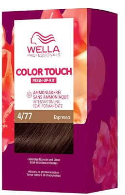 Wella Professionals Color Touch demi-permanente Haarfarbe ohne Ammoniak – Haarfärbemittel mit bis zu 50 % Grauhaar-Abdeckung – Ansatz-Kit inkl. Haarmaske – 4/77 Espresso (130 ml)