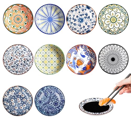 BYZESTY 10 cuencos de cerámica para salsas, aperitivos, tazones, tazones, cuencos de cerámica para comer, servir y decorar, 10 cm de diámetro