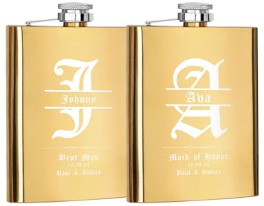 Lot de 2 flasques personnalisées pour garçons d'honneur, cadeaux de demoiselle d'honneur, 227ml, en acier inoxydable gravé pour homme et femme, flasques personnalisés pour cadeau de fête de mariage