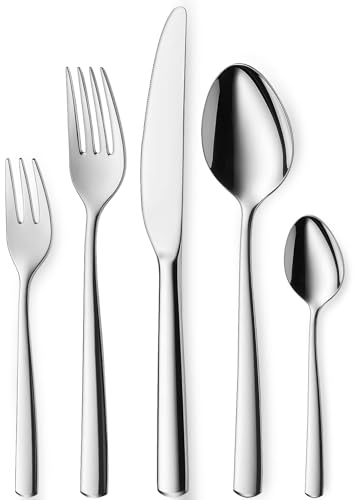 Targzier Besteck Set 6 Personen,30 teilig Edelstahl Besteck Set,Silber Cutlery Set, Elegantes Edelstahl mit Messer Gabel Löffel,Spülmaschinenfest
