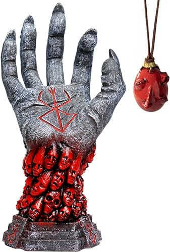 Berserk Figura Statua Mano di Dio Merch Anime Figurine con Behelit Egg Of King Collana Teschio Rune Diavolo Mano Ornamento Scultura Accessori Decorazione di Halloween Decorazione di Casa Scrivania