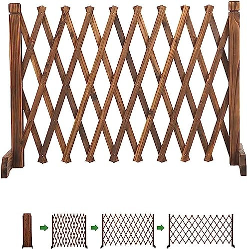 Holzzaun, Teleskop-Leitplanke mit Gitterdekoration, Gartenzaun für den Außenbereich, Haustierzaun (65 x 200 cm)
