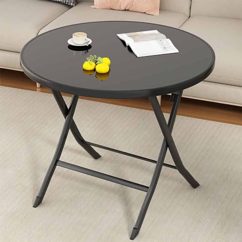 ZYBOWAYL Faltbar Gartentisch 70/80cm Klapptisch Outdoor Esstisch 90/100cm Schwarz Kaffeetisch mit Runde Tischplatte 60cm Partytisch für Teestube, Balkon, Wohnzimmer(Size:80cm/31)