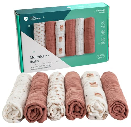 KOALA BABYCARE - Mulltücher Baby 30x30cm aus Weicher Baumwolle - Spucktücher Packung mit 6 Stück - Atmungsaktiv und Saugfähig Ideal zum Reinigen und Trocknen