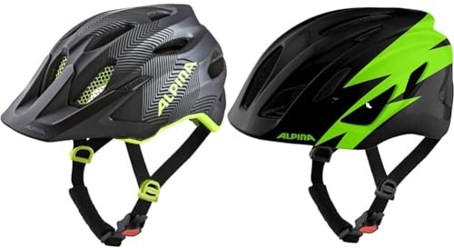 ALPINA Carapax JR. - Leichter, Robuster & Sicherer Fahrradhelm & PICO - Leichter, Optimal Klimatisierter & Bruchfester Fahrradhelm Mit Fliegennetz Für Kinder, Black-Green Gloss, 50-55 cm