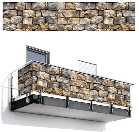 MuchoWow© Sichtschutz/Balkon Einseitig Groß PVC Terrassen Garten ohne | 110x500 cm - bohren Wetterfest Gartenzaun Terrasse Balkonschutz Garten Deco Balkonomrandung Steine - Steinoptik - Grau