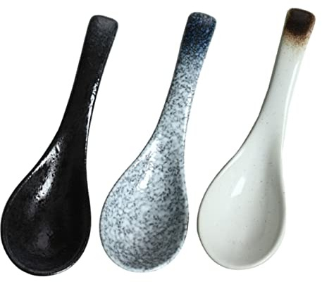 FUNOMOCYA 3stücke Keramik Dinner Löffel Japanische Suppenlöffel Aus Robustem Keramik Material Vielseitig Für Suppe Porridge Desserts Elegantes Design in Blau Schwarz Praktische Esslöffel Für