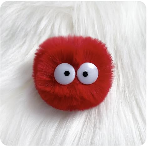 Hrlace Kunstpelz Pom Pom Bälle 5cm Pompons Bommel Cartoon Augen Elfen Staub Pompon mit Elastischer Schlaufe Abnehmbare DIY Pelz Pom Poms für Taschen Schlüsselanhänger Zubehör Rot 5 Stück