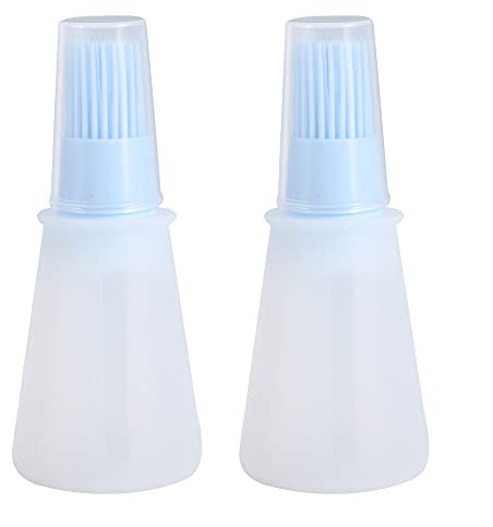 2pcs Silicone Oil Bottle Brush, BBQ Basting Brushes Oil Dispenser with Brush Pastry Oil Honey Sauce Bottle Brush for Cooking Grill Barbecue Baking (Blue)