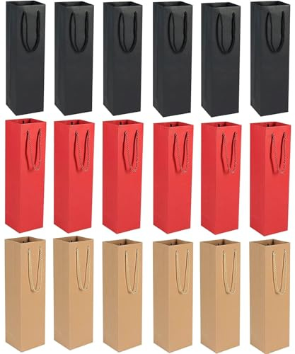Sacchetto Regalo per Vino, 18 Pezzi Sacchetti Porta Bottiglie di Vino in Carta Acchetti Regalo per Vino Premium con Manici Sacchetto Vino per Natale, Matrimoni, Anniversario, Feste