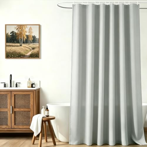 Lerores Duschvorhang 180x220 cm Grau, Beschwerter Saum Antischimmel Textil, Wasserabweisend, Waschbar Polyester Stoff Badevorhänge für Badezimmer, Badewanne mit 12 Duschvorhangringe