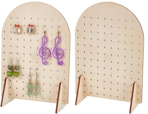 PH PandaHall 2PCS 116 Löcher hölzerne Ohrring Organisator Ständer Pegboard Display Ständer Ohrstecker Display Halter Schmuck Rack OhrringVitrine für Verkaufen Halskette Ohrring Dekor Bogen 18x13cm
