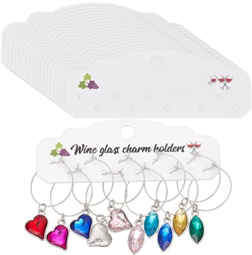 BENECREAT 60 Pcs Paper Wine Charm Display Cards, White, 10cm Wide, 10 Holes, Storage & Display Cards for Wine Glass Charms