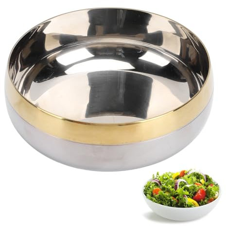 Cuenco Grande para Servir de 380 Ml, Ensaladera de Acero Inoxidable con Borde Dorado, Frutero Decorativo para Decoración de Mesa en el Hogar, Cuenco para Sopa