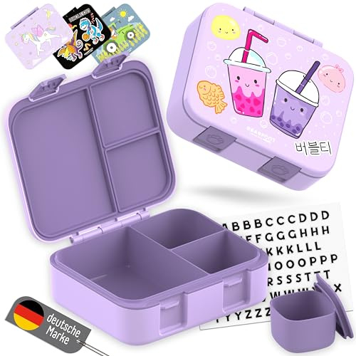 BEARFOOT Bento Box COMPACT Lunchlåda för barn (BubbleTea-lila, 1 000 ml) | BPA-fri, läckagesäker matlåda med fack, för skola och förskola, för flickor och pojkar, lätt och kompakt