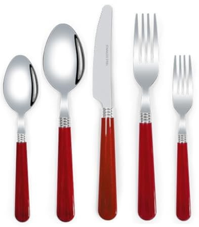 Förtjockat Plasthandtag Kök Rostfritt Stål Silverware Servis Bestick Set Biff Kniv Gaffel Sked Tesked (Röd,5 stycken)