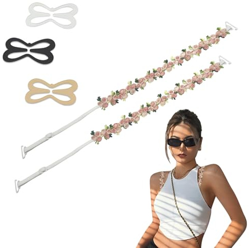BRDXOOL Spalline per reggiseno rimovibili da donna con decorazione floreale - Decorazione di ricambio estesa regolabile elastica in pizzo per reggiseni, top e vestiti