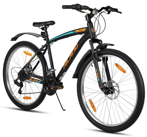 Hiland Mountainbike 26 tum, 18 växlar män och kvinnor MTB med dubbla skivbromsar, 26 tums mountainbike för vuxna med fjädergaffel, MTB för män och kvinnor, orange