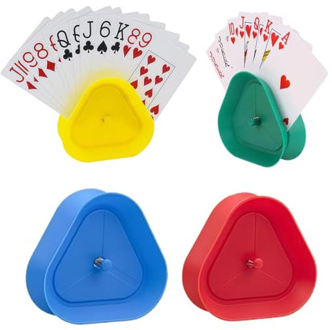 LBJFYHJN 4 Stück Kartenhalter Kinder, 4 Farben Card Holder, Spielkartenhalter, Dreieckiger Kartenständer für Erwachsene und Kinder Senioren