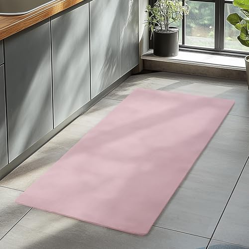 HomebyHome Läufer Teppich Rosa 60x100 cm Waschbarer Kurzflor Teppich, rutschfest & weich, modernes einfarbiges Design für Schlafzimmer, Küche & Flur