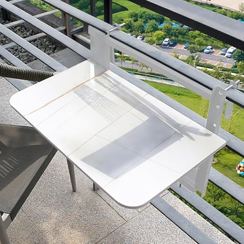 Table De Balcon Rabattable Avec 4 Hauteurs Réglables,Table De Balcon Pliable À Suspendre,Table De Bar Pliante Pour Balustrades De Balcon Extérieur,Pour Jardin Terrasse(White,100x35cm/39.4x13.7in)