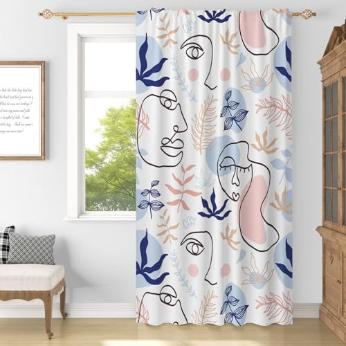 YONGFOTO Tende Boho Per Camera da Letto Moderno Minimalista Botanico Astratto Bohemien Semi-Trasparente Filtrante la Luce Tende Per Soggiorno Con Passante per Bastone 1 Pannello 107 x 160 cm