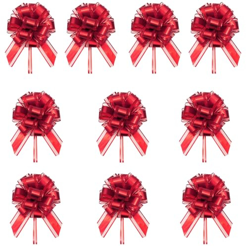 Yuannee Grande Fiocco Regalo,10 PCS 18 cm Fiocchi per Auto Coccarde Matrimonio per Fai da Te Imballaggio Matrimonio Compleanno Confezione Regalo (Rosso)