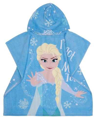 Disney Frozen Hooded Towel Elsa Poncho 100% Cotton Childrens Beach Bath Swimming Wrap Kids Changing Robe, 2-6 Years, Blue