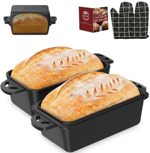 EAOENLS Kastenform aus Gusseisen mit Deckel, 22,9 x 12,7 cm, 2-in-1 Brotbackformen für hausgemachtes Brot, 2-teiliges Set