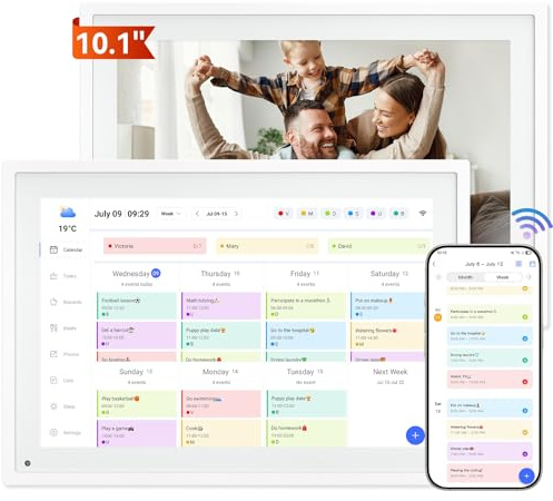 TABWEE P10 WIFI Calendrier Numérique pour Famille et conférences - Cadre Photo Numérique, 10,1'' Calendrier Alzheimer, Sync Horaires & Partage Moments via Mobie App
