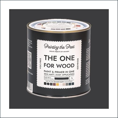 The One for Wood Paint & Primer 1L Black No. 2 Blown Out Candle | Semi Matt Finish, Bio-Based & VOC-Free Formula for Wooden Furniture & Surfaces | Durable & Easy Indoor Home Decorating