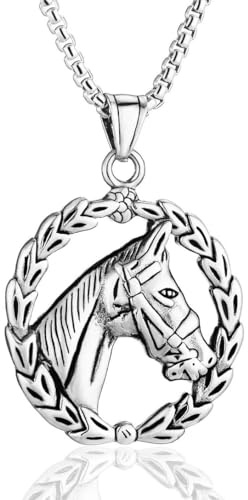 Círculo de cabeza de caballo colgante para hombres punk caballo hueco collar vintage guerrero celta animal joyería para hombre, Groß, Acero inoxidable, No es una piedra preciosa