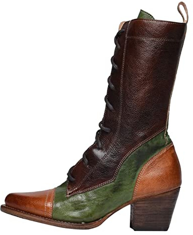 Bottines pour femme mi-mollet - Bottes d'hiver - Commerce extérieur - Grande mode rétro - Lacets confortables - Talon carré épais, a, 37 EU