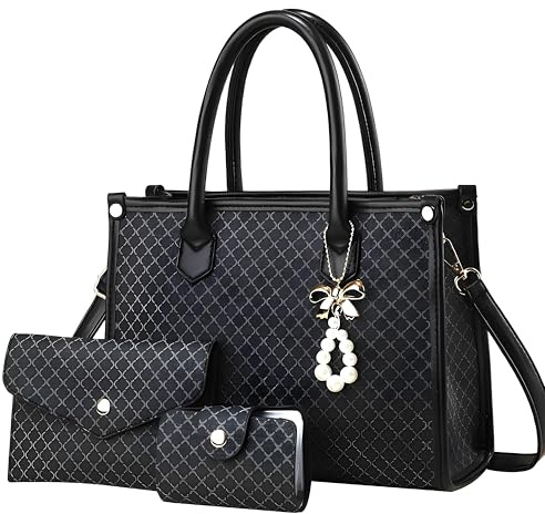 Tigpoy 3pcs Purses and Handbags Set for Women, Top Handle Satchel Purse, Satchel Shoulder Bag with Wallet and Card Purse, Vegan Leather Crossbody Bag Handbags for Daily Use (Black)