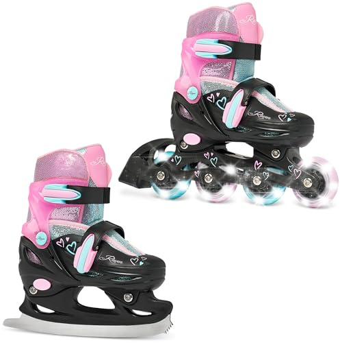 RAVEN 2in1 Schlittschuhe Inline Skates Inliner für Kinder Mädchen LED Leuchträder verstellbar