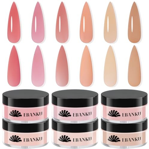 EBANKU Acrylic Powder Set of 6, 10g/0.35oz Acrylic Powder | Acrylic Nail Powder for Nail Acrylic Extension, Nail Carving, Long-Lasting, No Nail Lamp Needed (Light Pink Nude Set)