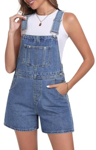 Denim Dungaree Shorts for Women Adjustable Strap Casual With Pockets | Soft Breathable Denim Fabric;Easy Side Buttons;Suitable For Summer Daily & Weekend Wear