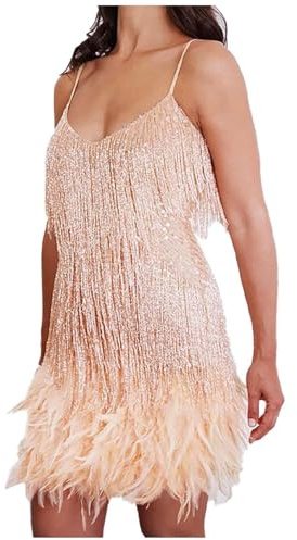 Robe Années 20 Femme sans Manche Robes Cocktail à Bretelles Réglables Robe à Frange pour Déguisement Soirée à thème Danse Latine Salsa Tango#202f