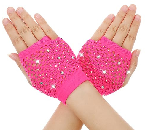 Rhinestone Fishnet Gloves Fingerless, Mesh Net Arm Sleeves Warmers