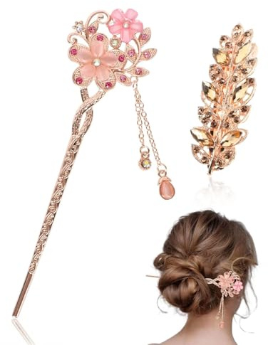 TOZBLEU 2pcs Palitos de Pelo Vintage,Palillos para el Cabello, Horquilla China Vintage,Horquilla Antigua,Palillo Metálico el Cabello para Cabello Decorativo Peinado Fijo para Mujeres niñas,2 estilos
